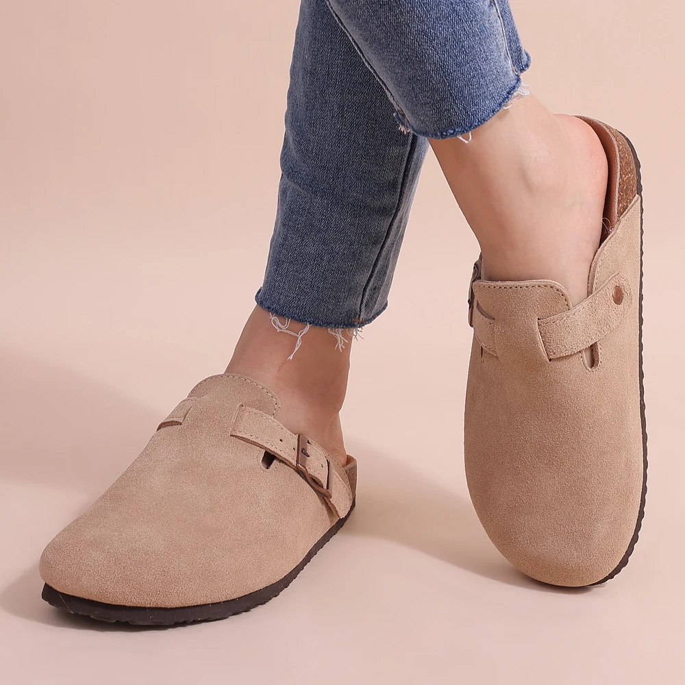Women's Slides with Cork Footbed and Adjustable Buckle
