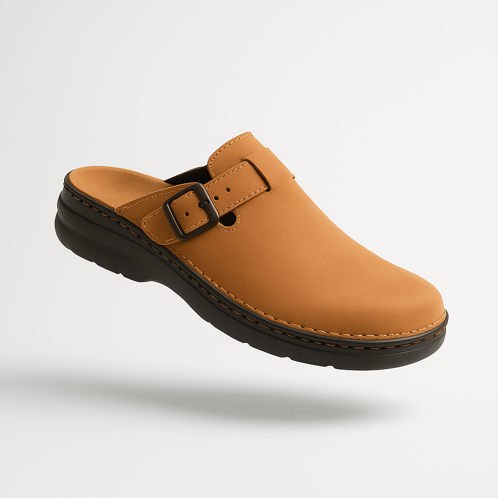 Women's Supportive Slippers with Adjustable Buckle – Dark Brown