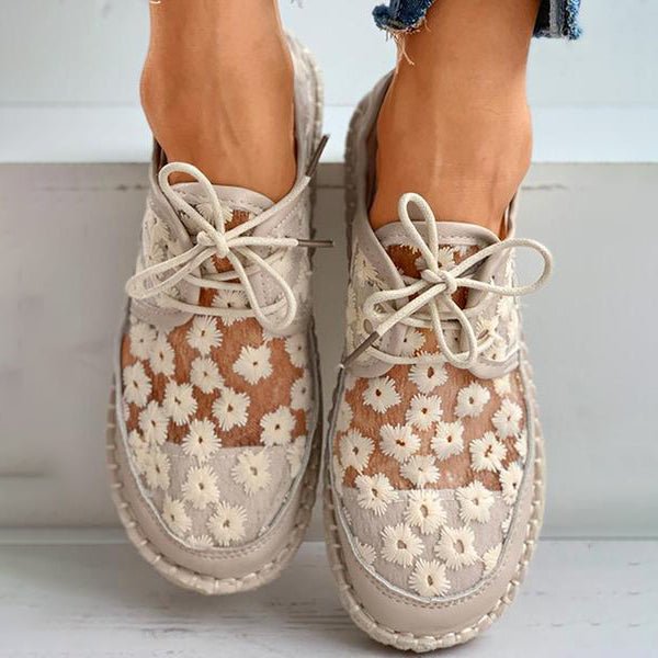 Women's Comfort Sneakers with Embroidery – Beige
