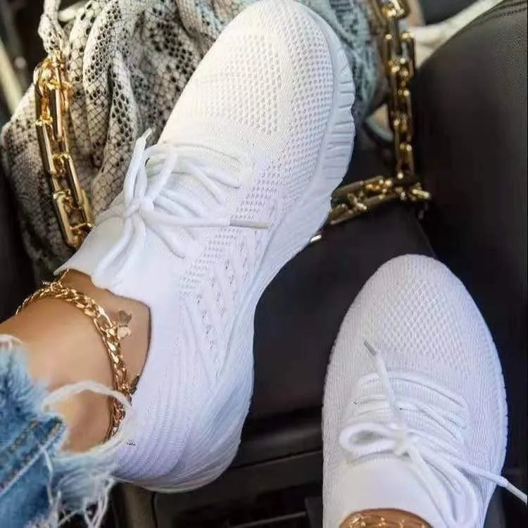 Women's Comfort Sneakers with Breathable Mesh – White