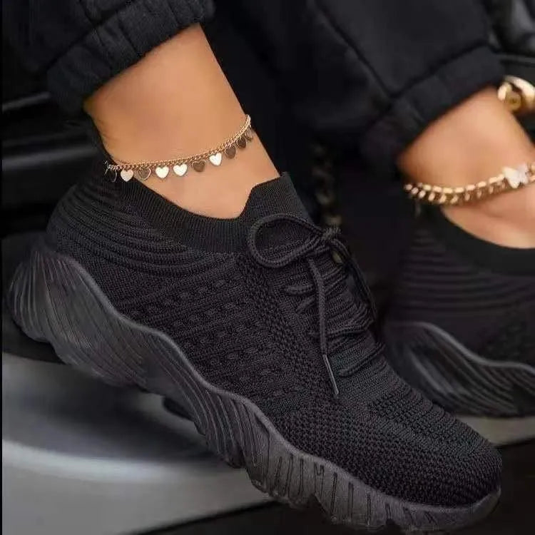 Women's Comfort Sneakers with Breathable Mesh – Black