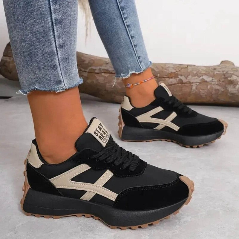 Women's Comfort Sneakers with Non-Slip Sole – Black & Beige