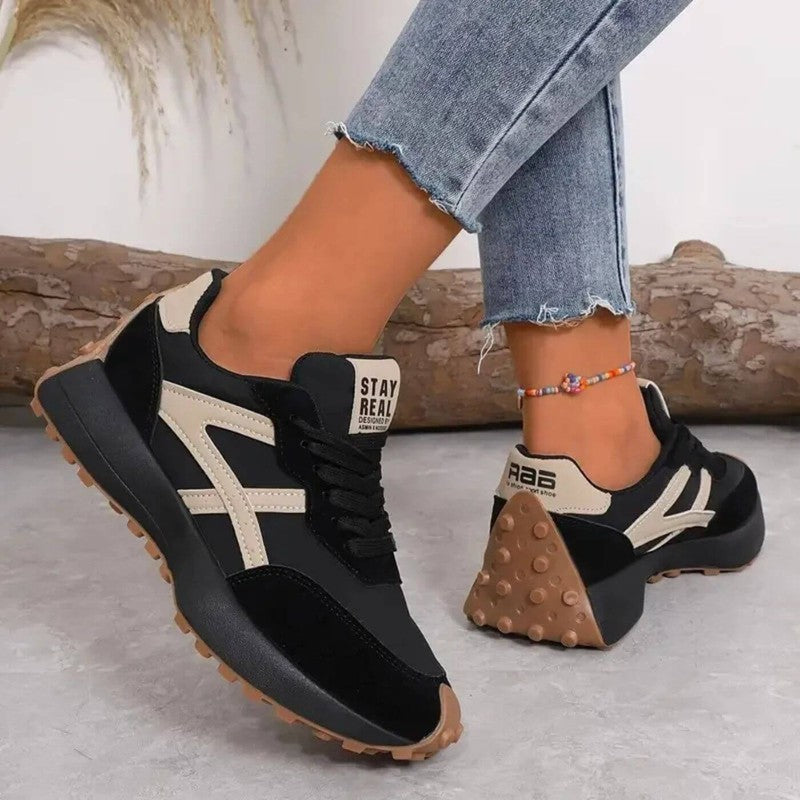 Women's Comfort Sneakers with Non-Slip Sole – Black & Beige