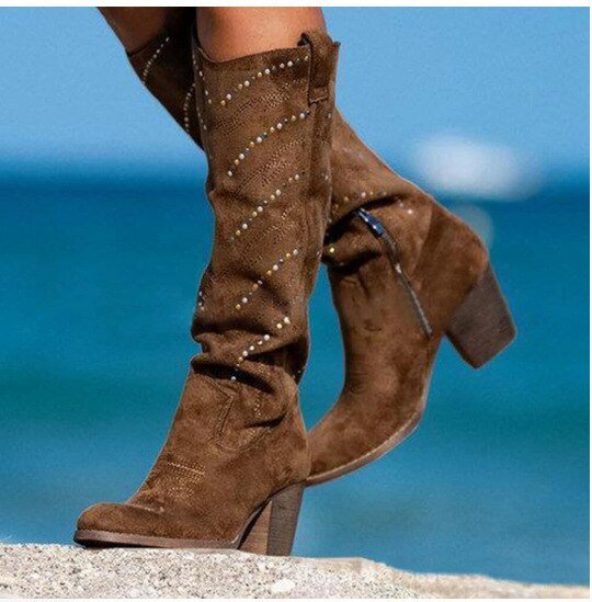 Women's Over-the-Knee Block-Heel Boots with Zip
