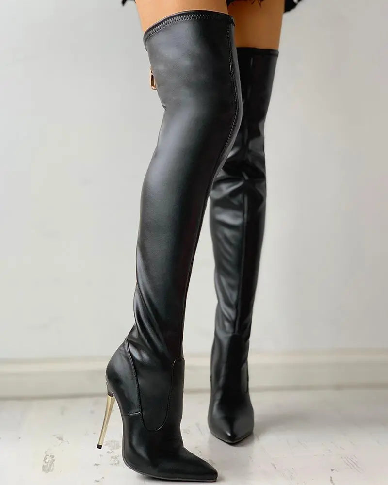 Women's Over-the-Knee Boots with Gold Heel