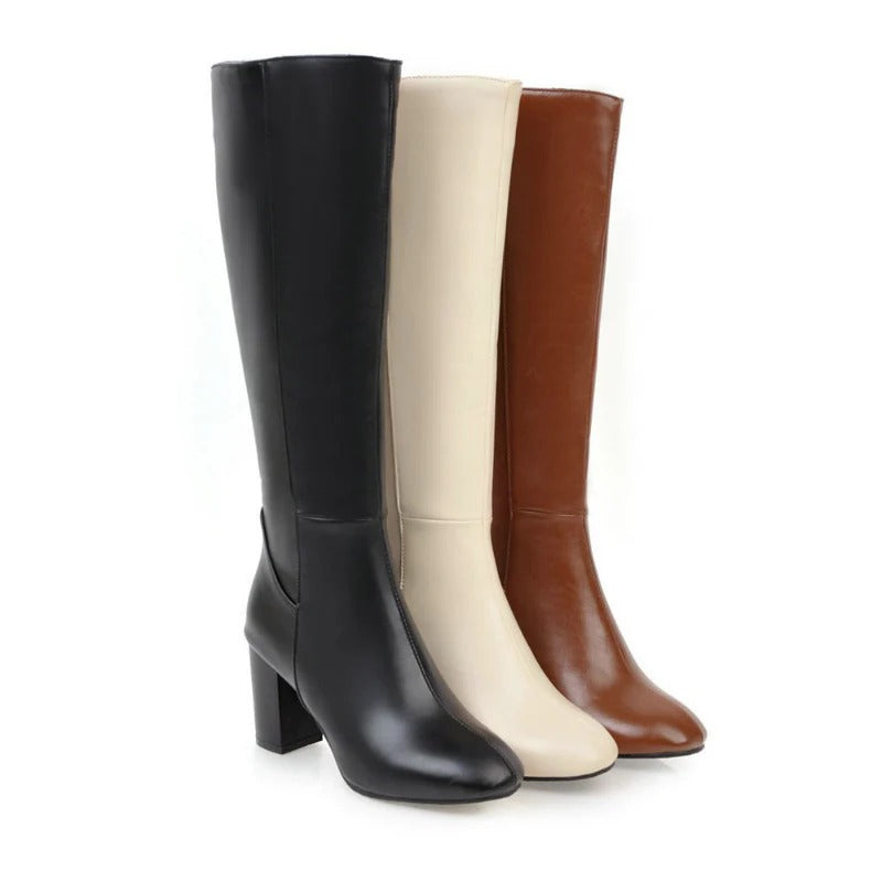 Women's Over-the-Knee Heeled Boots with Zip