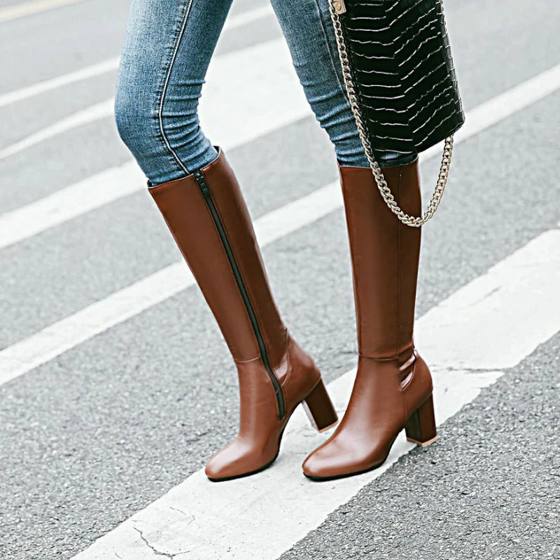 Women's Over-the-Knee Heeled Boots with Zip