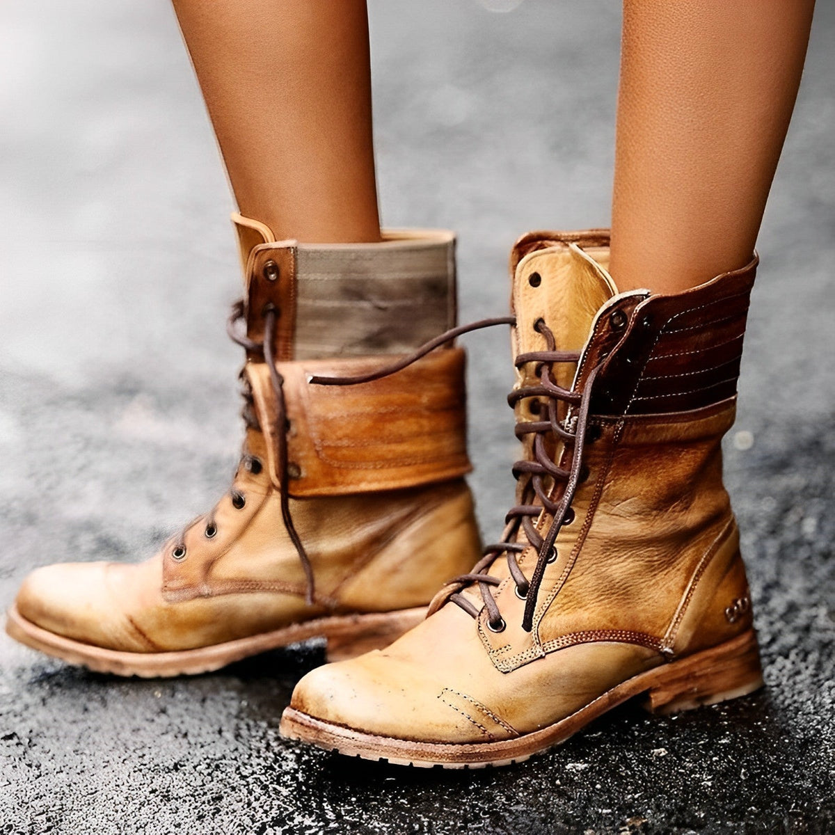 Women's Retro-Style Lace-Up Boots – Khaki