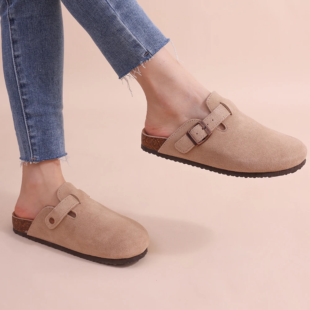 Women's Slides with Cork Footbed – Beige