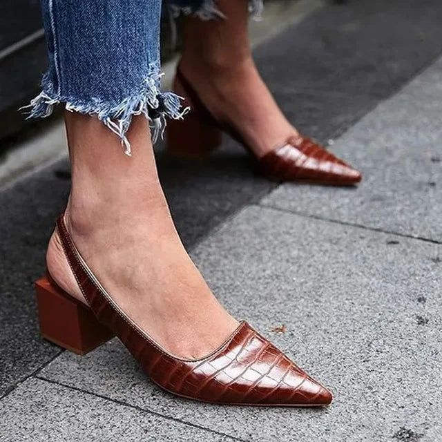 Women's Slingback Block-Heel Pumps with Pointed Toe