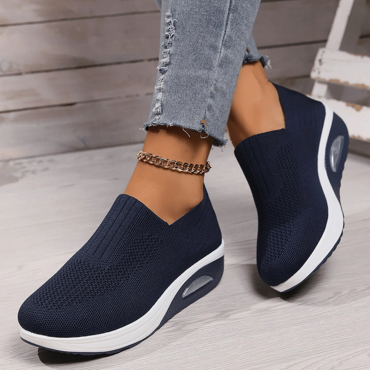 Women's Slip-On Sneakers, Breathable and Comfortable – Dark Blue