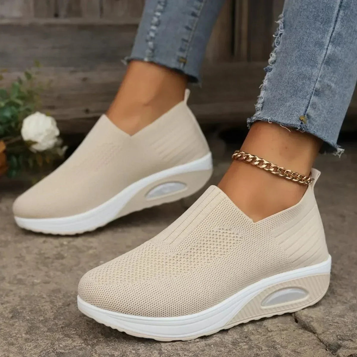 Women's Slip-On Sneakers, Breathable and Comfortable – Beige