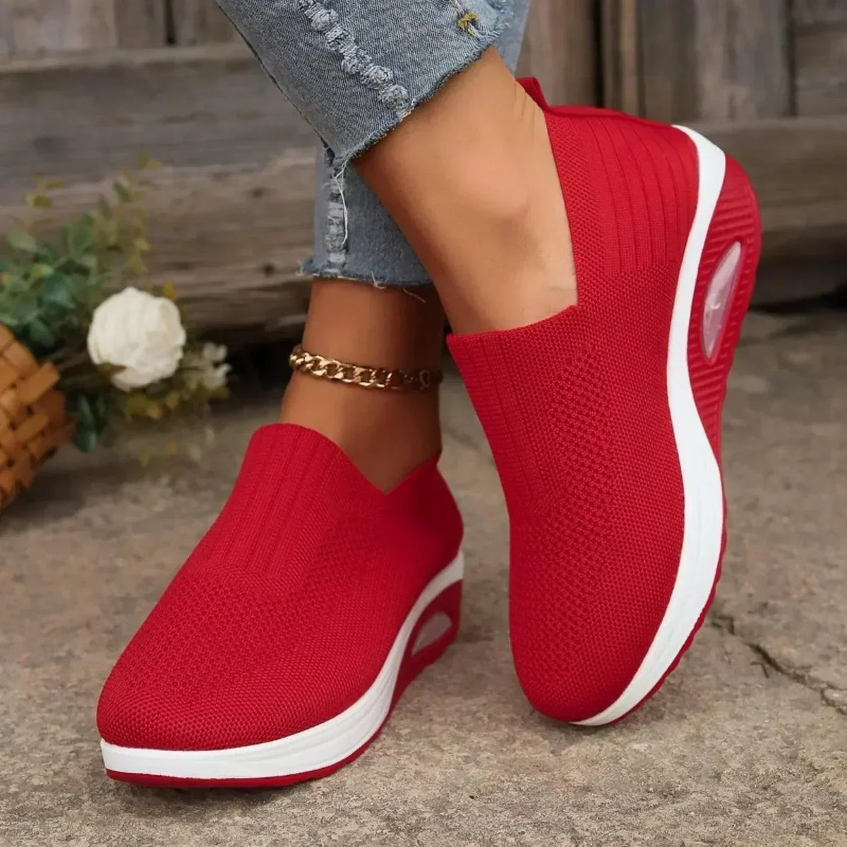 Women's Slip-On Sneakers, Breathable and Comfortable – Red