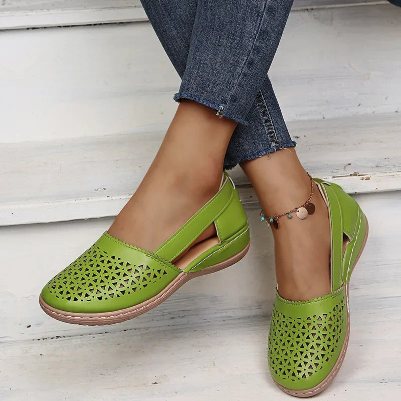 Women's Slip-On Wedge Sandals in Vintage Style – Green