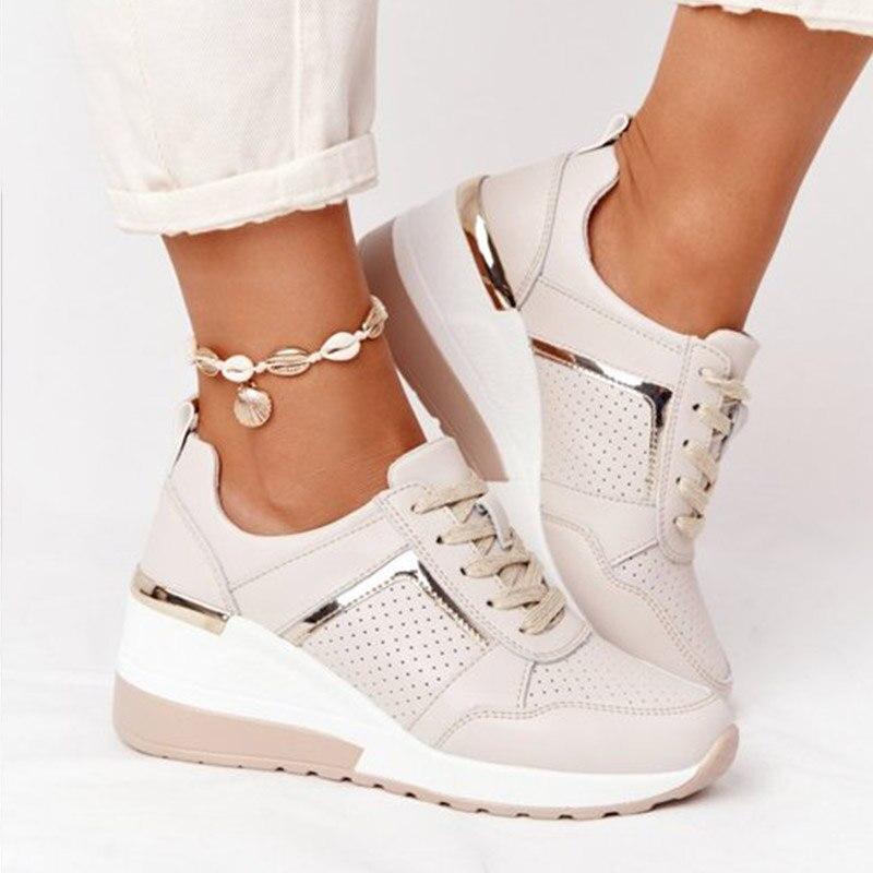 Women's Sneakers with Reinforced Sole – Beige