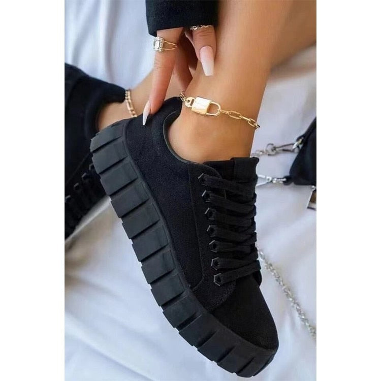 Women's Solid-Colour Lace-Up Sneakers