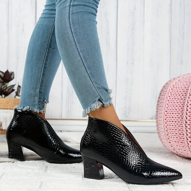 Women's Stiletto Ankle Boots with V-Cut – Black