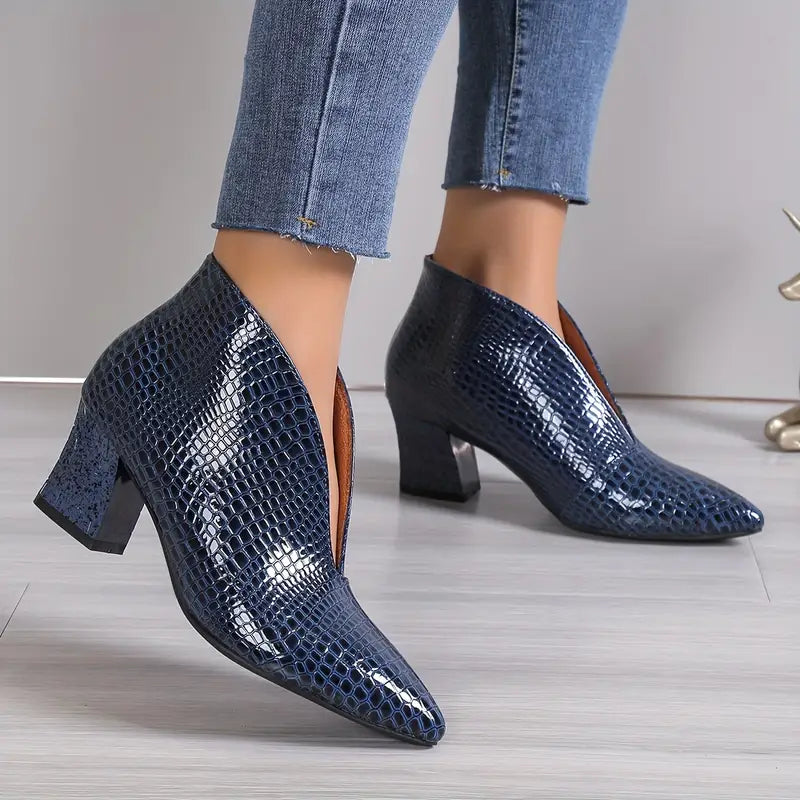 Women's Stiletto Ankle Boots with V-Cut – Cobalt