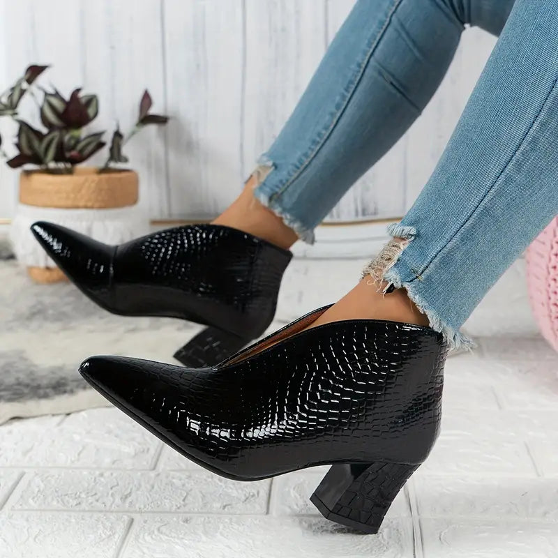 Women's Stiletto Ankle Boots with V-Cut – Dark Brown
