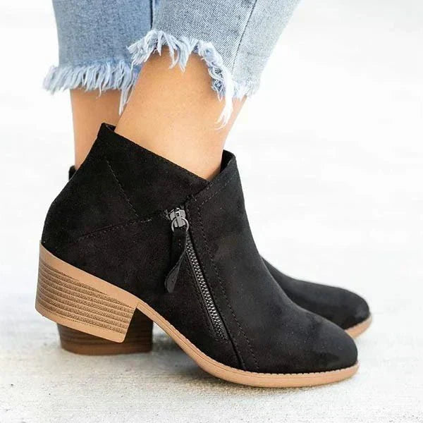 Women's Suede-Look Ankle Boots with Side Zip – Beige