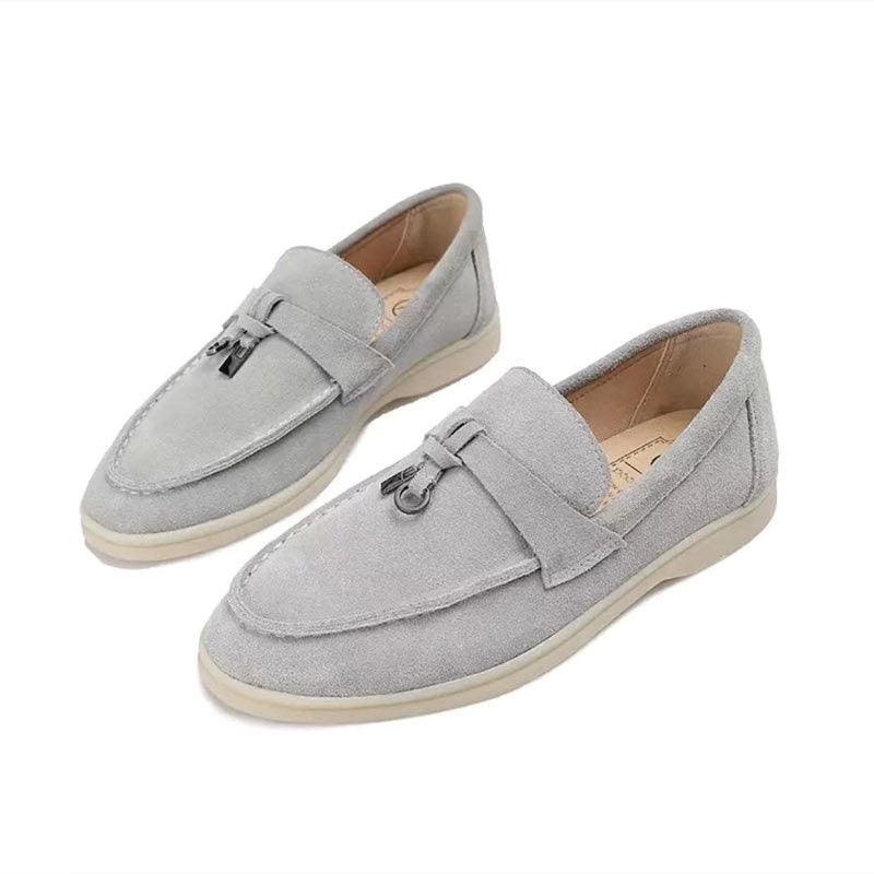 Women's Suede-Look Loafers with Decorative Buckle – Grey