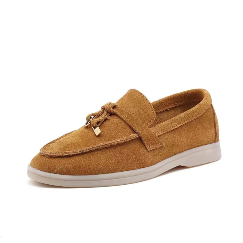 Women's Suede-Look Loafers with Decorative Buckle – Brown