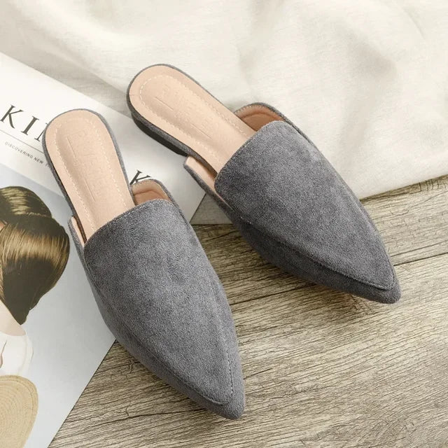 Women's Suede-Look Slides with Pointed Toe – Grey
