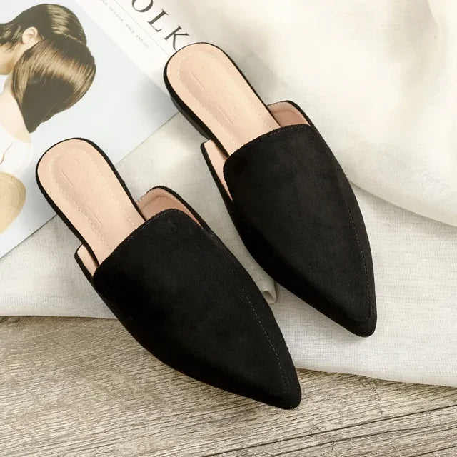 Women's Suede-Look Slides with Pointed Toe – Black