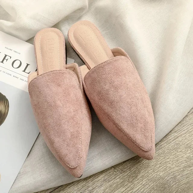 Women's Suede-Look Slides with Pointed Toe – Pink