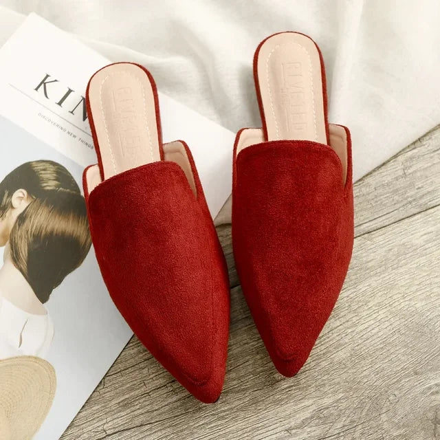 Women's Suede-Look Slides with Pointed Toe – Burgundy