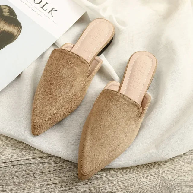 Women's Suede-Look Slides with Pointed Toe – Khaki