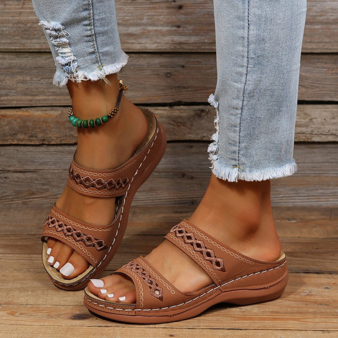Women's Summer Sandals with Double Strap – Brown