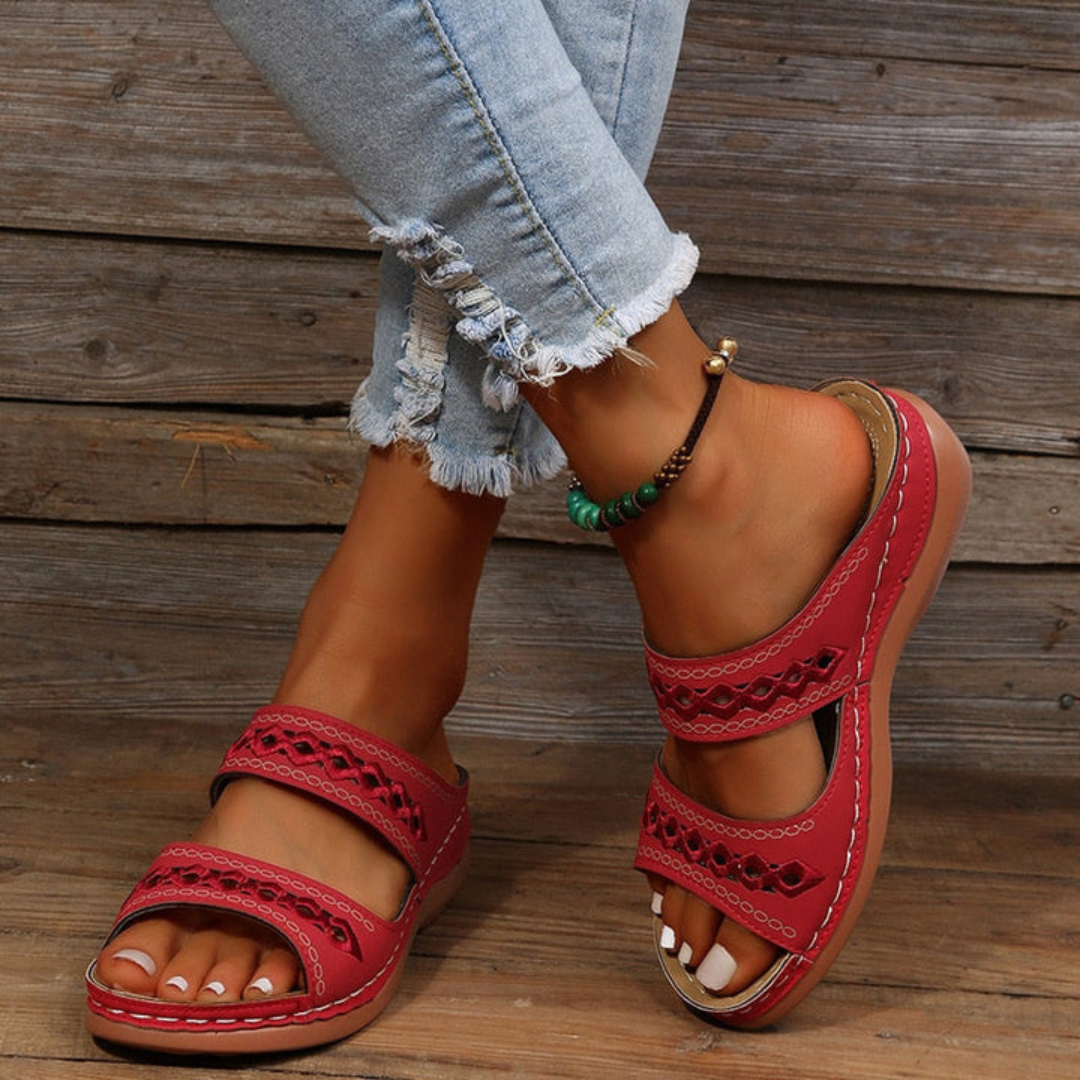 Women's Summer Sandals with Double Strap – Red