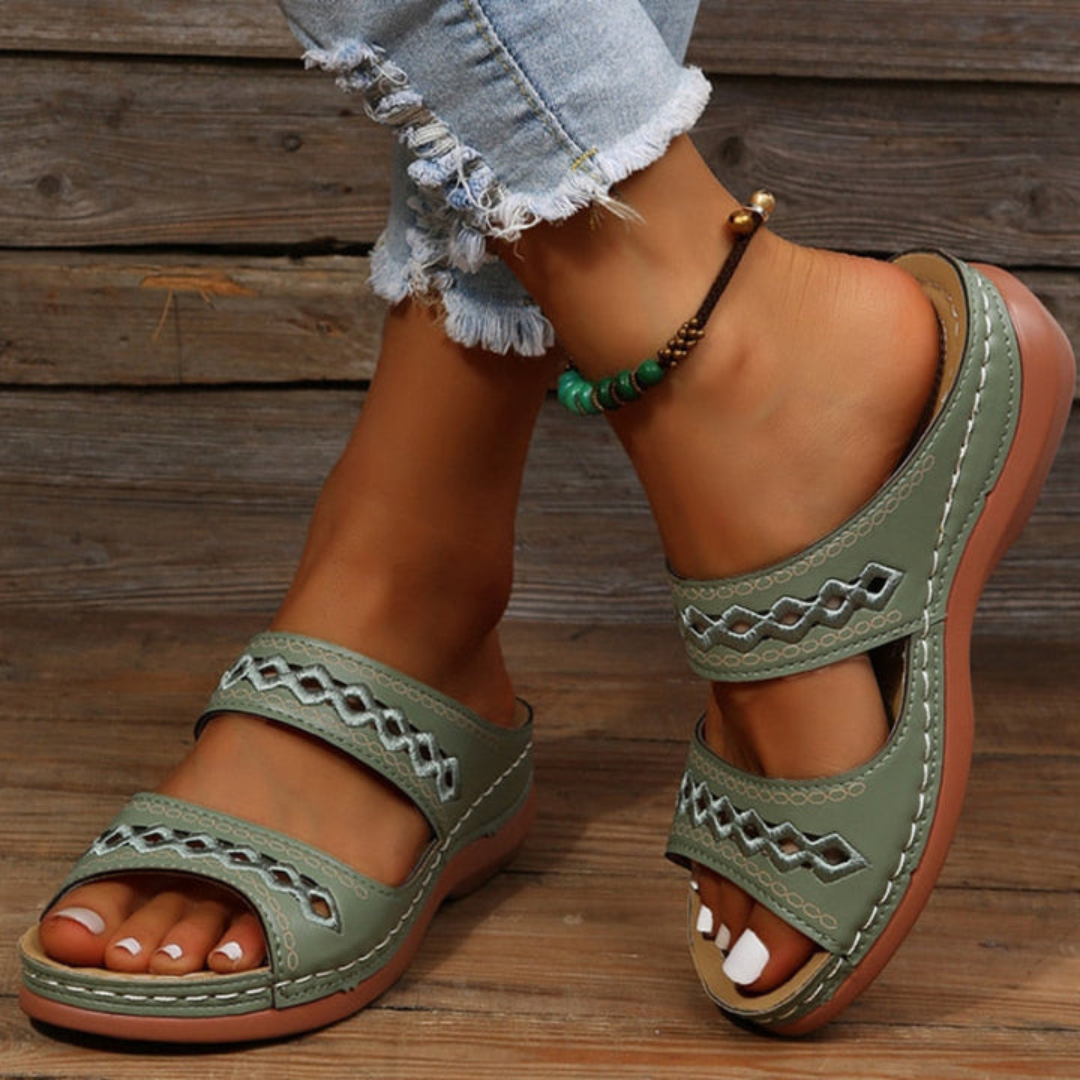 Women's Summer Sandals with Double Strap – Green