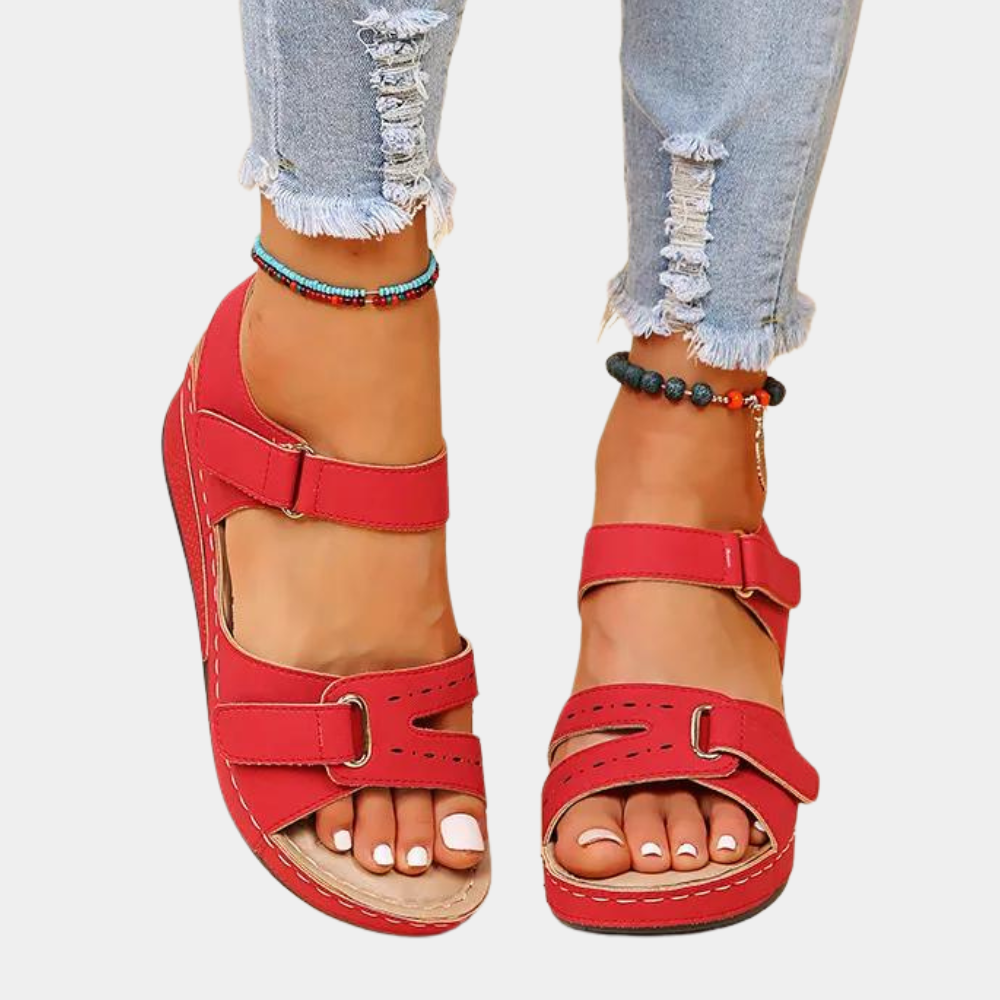 Women's Summer Sandals with Straps and Open Toe – Red