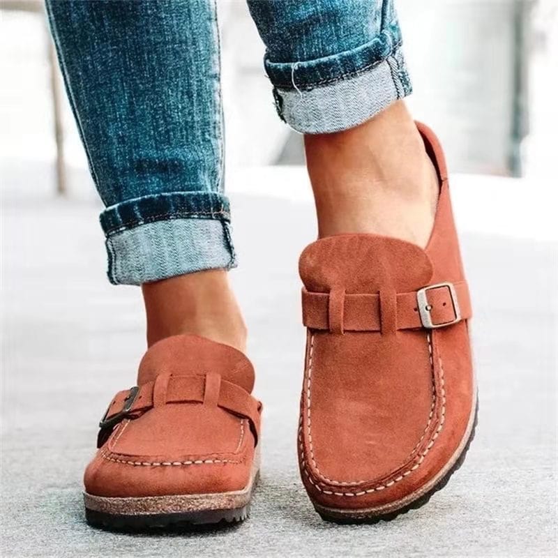 Women's Summer Slip-On Sandals with Decorative Buckle – Orange