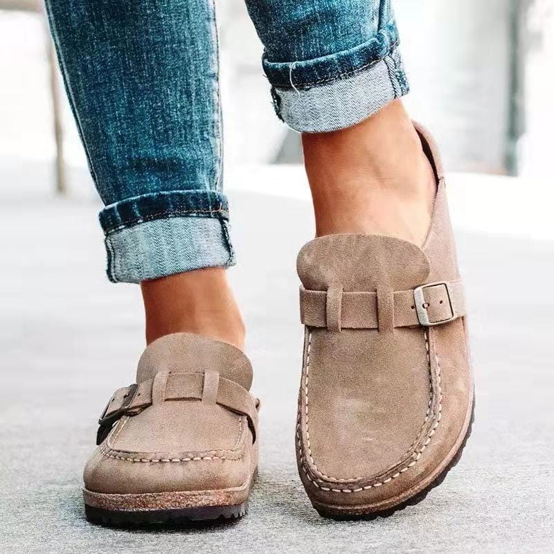 Women's Summer Slip-On Sandals with Decorative Buckle – Khaki
