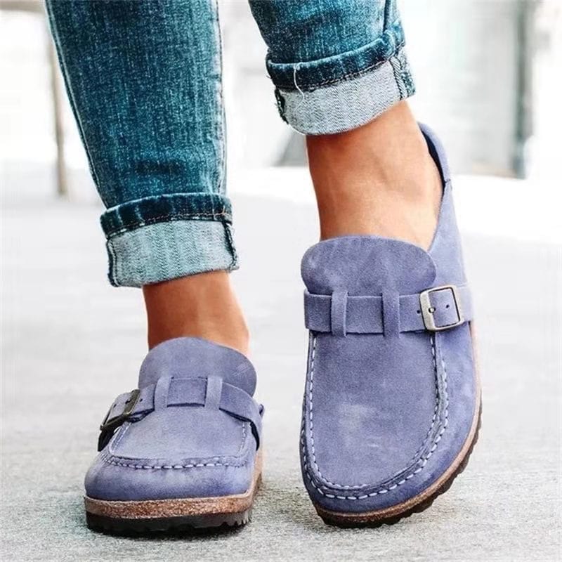 Women's Summer Slip-On Sandals with Decorative Buckle – Purple
