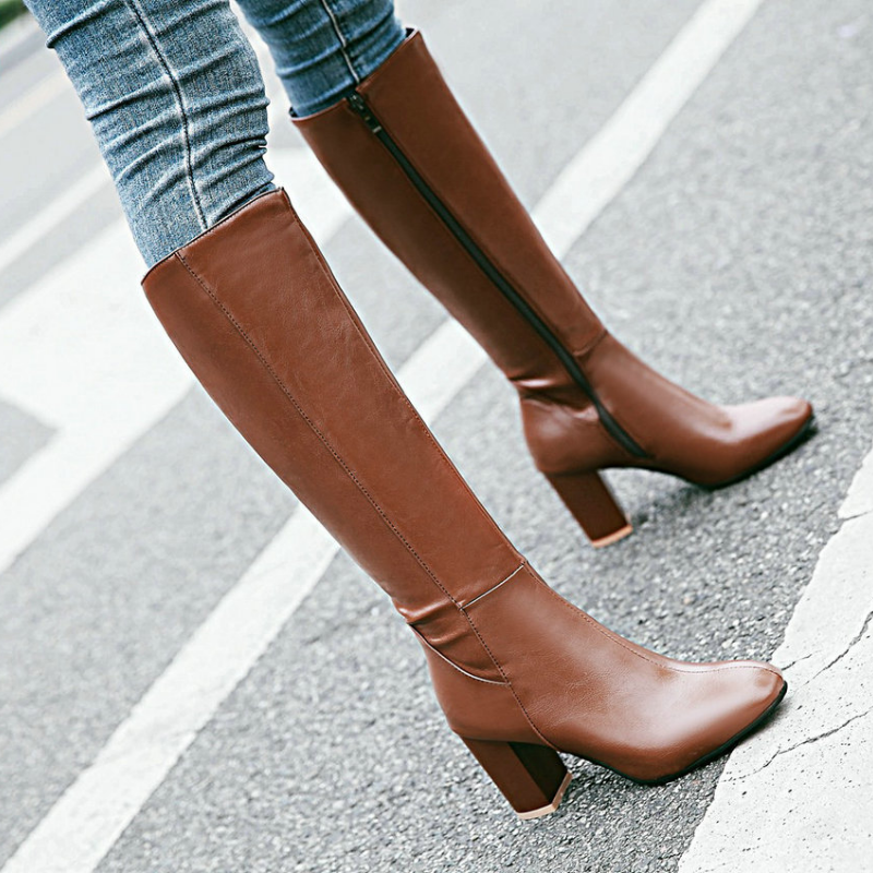Women's Tall Boots with Zip on a Stable Heel