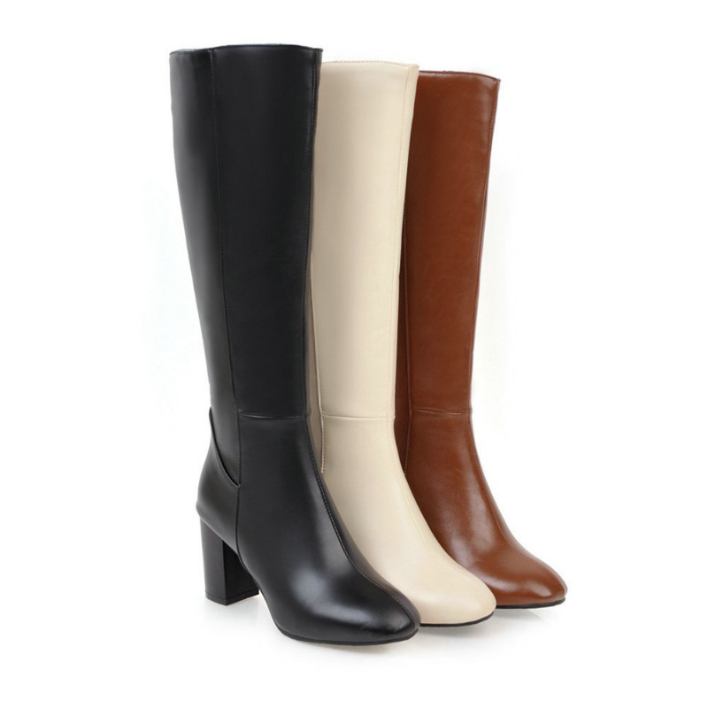 Women's Tall Boots with Zip on a Stable Heel – Black