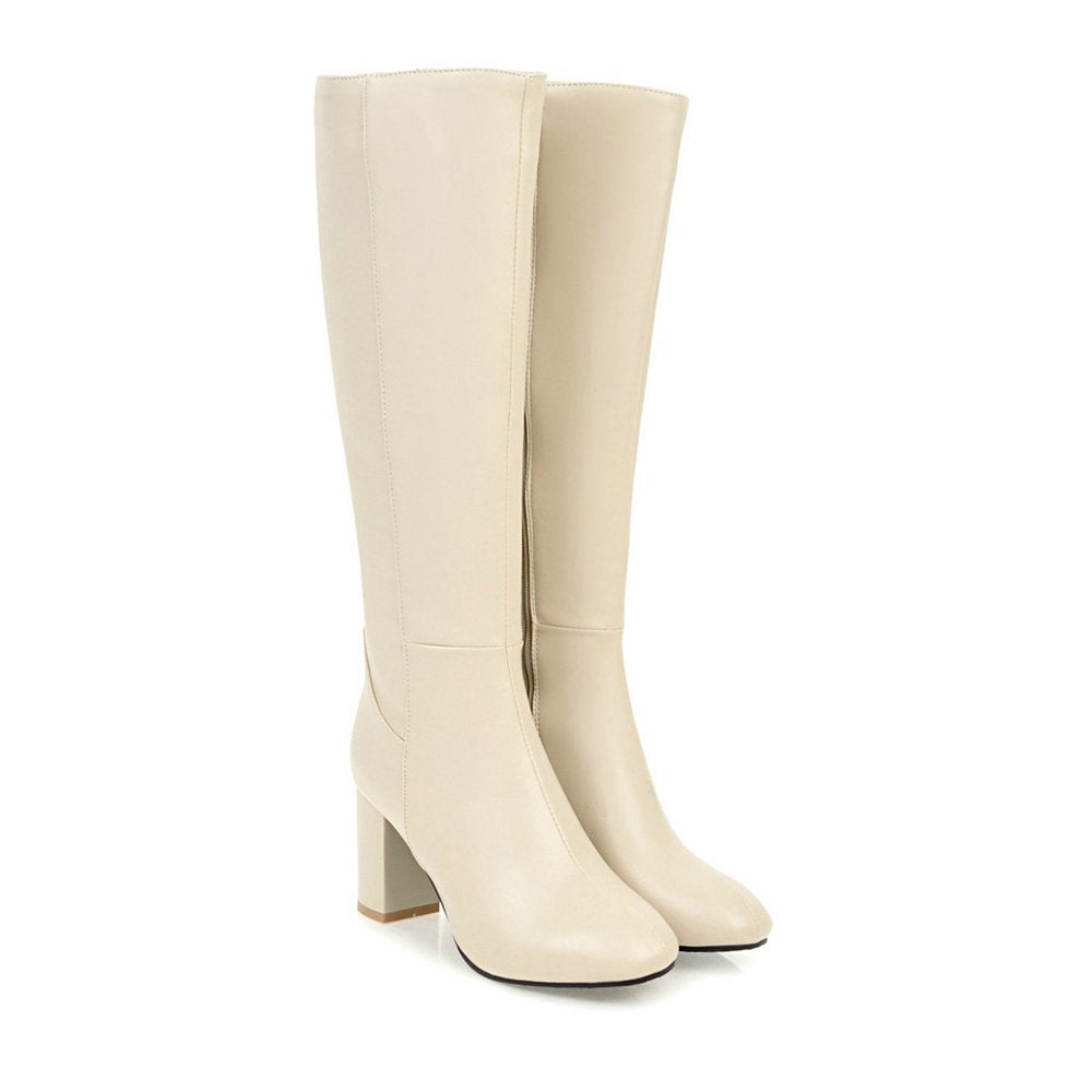 Women's Tall Boots with Zip on a Stable Heel – Beige