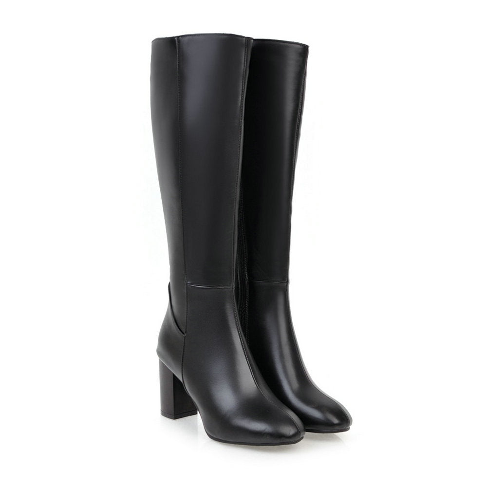 Women's Tall Boots with Zip on a Stable Heel – Beige