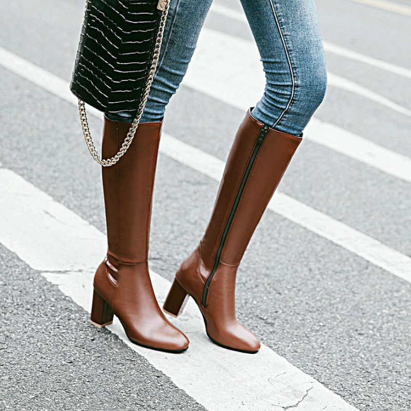 Women's Tall Boots with Zip on a Stable Heel