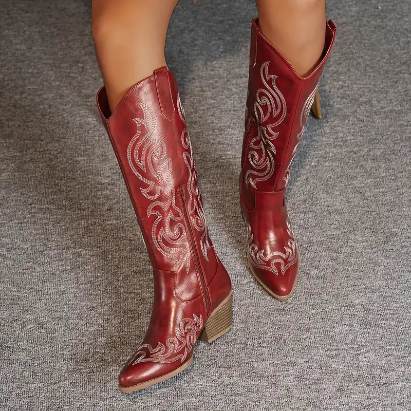 Women's Tall Heeled Cowboy Boots – White