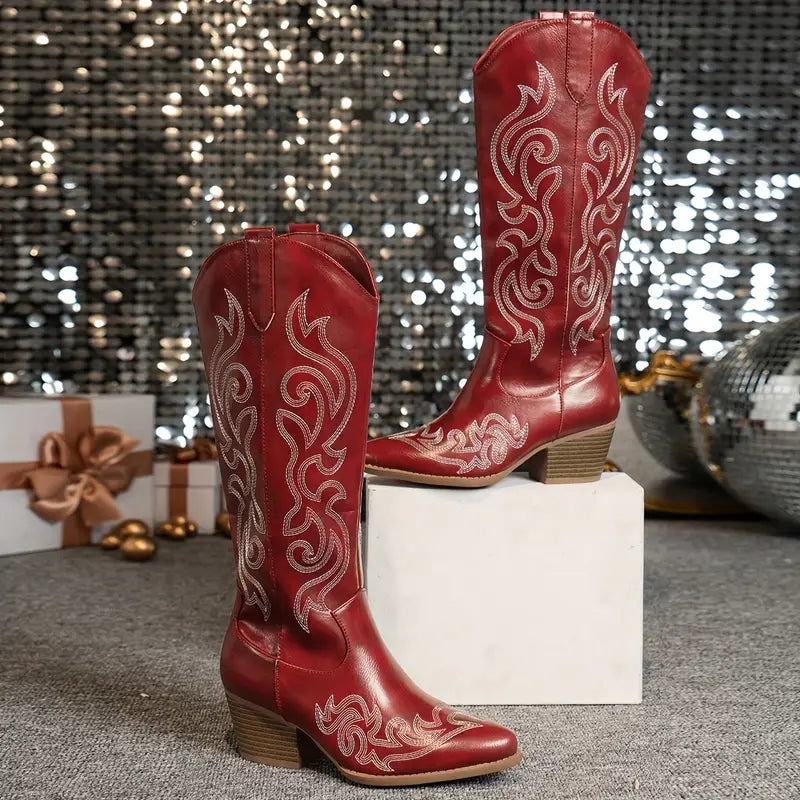 Women's Tall Heeled Cowboy Boots – White