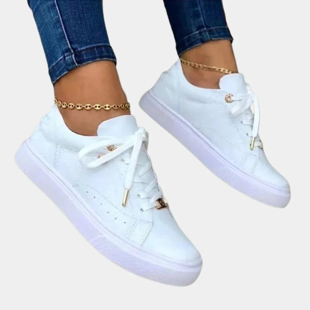 Women's Vegan Leather Sneakers with Cushioning – White