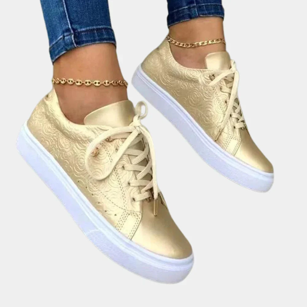 Women's Vegan Leather Sneakers with Cushioning – Gold
