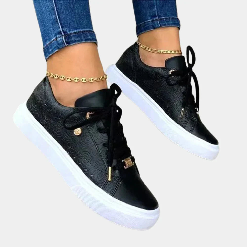 Women's Vegan Leather Sneakers with Cushioning – Black