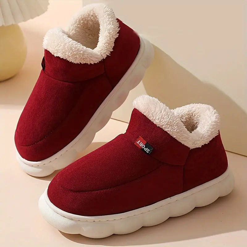 Women's Warm Higher Ankle Slippers – Red
