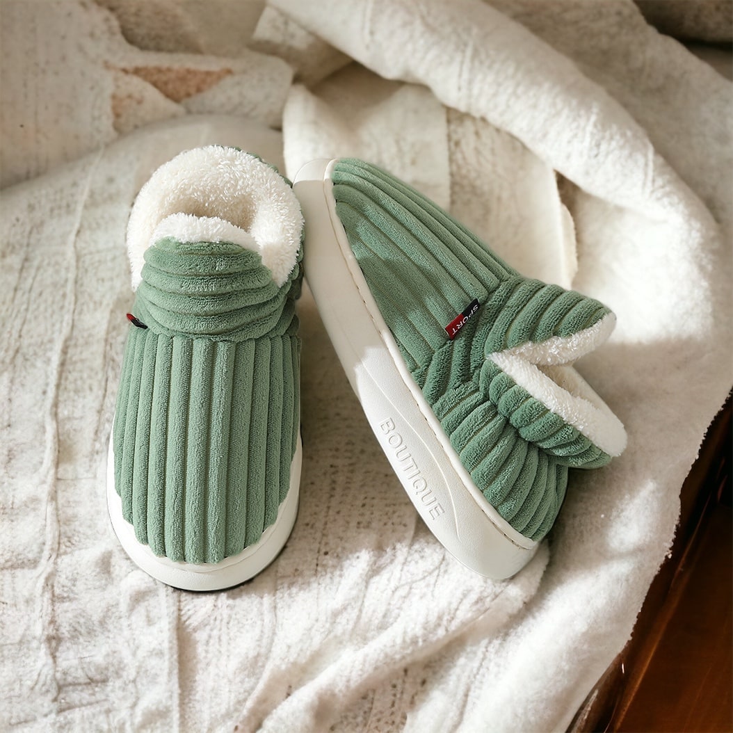 Women's Warm Slippers with Fleece Lining – Green